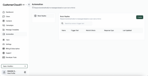 A screenshot of the CustomerCloud dashboard showing contact management features